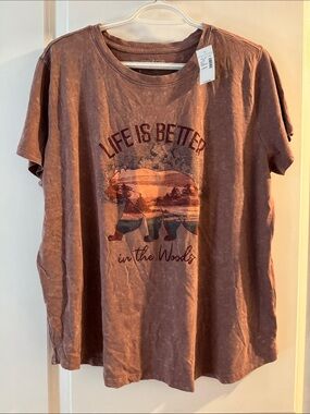 Maurices Brown Graphic Tee with Forest Bear Print